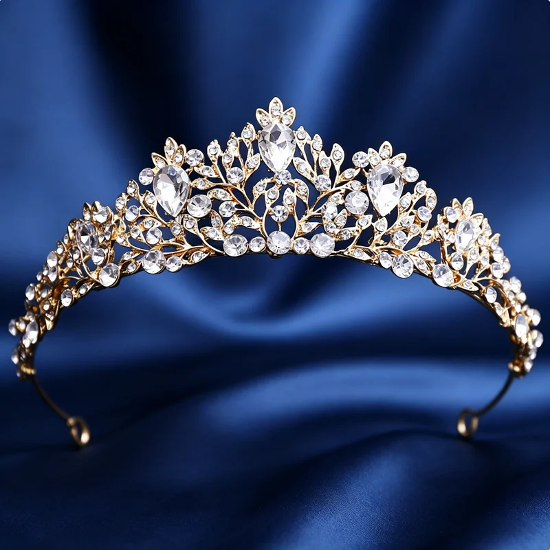 Silver AB Crystal Bridal Tiara Leaf Rhinestone Queen Crown Wedding Headpiece for Brides Prom Pageant Party Jewelry Accessories