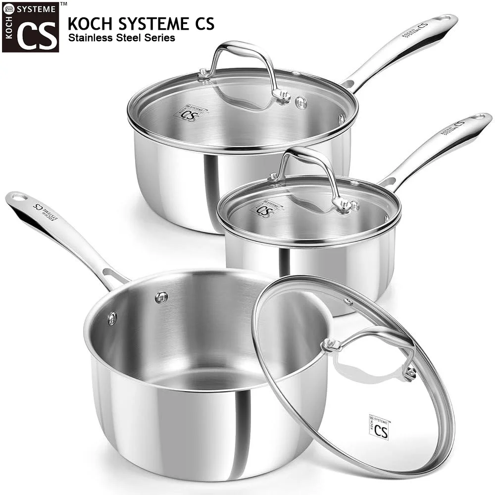 

Набор кастрюль KOCH SYSTEME CS из 6 предметов, 1QT, 2QT, 3QT, из трехслойной нержавеющей стали, с крышками, для дома, с молочником, совместим с индукционными плитами