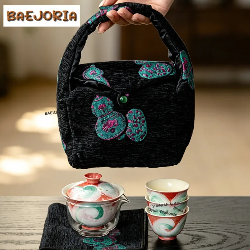 BAEJORIA Hand-painted Oil Painting Style Red Starry Sky Tea Set Complete Set Luxury Tea Ceremony Set Teapot And Tea Cup Set Cha
