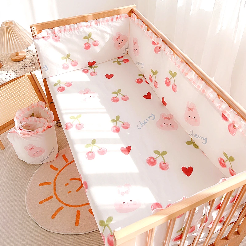 Cute Rabbit 100% Cotton Baby Crib Bedding Set Newborn Baby Bedding Set for Girls Boys Washable Cot Bed Linen 4 Bumpers+1 Sheet