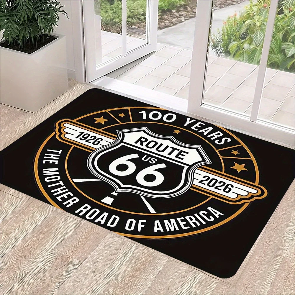 VIKAMA Vintage 66 Highway Floor Mat, Anti-Slip And Washable Floor Mat For Indoor And Outdoor Entrances, Home Decoration Carpet