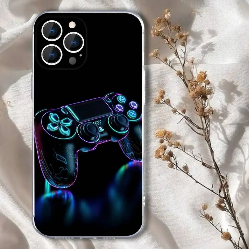 حافظة هاتف لوحدة التحكم في الألعاب Gamepad Gamer Play لهاتف iPhone 16,15,14,13,12,11 Pro,Max,Plus,X,XS,XR,SE,سيليكون شفاف صغير ناعم
