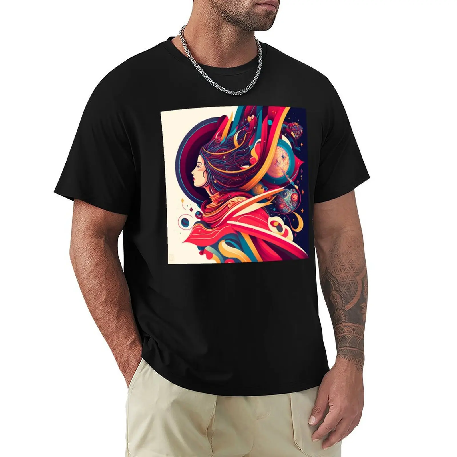 Female Artist Abstract Painting T-Shirt Large Size Basic Casual T-Shirt