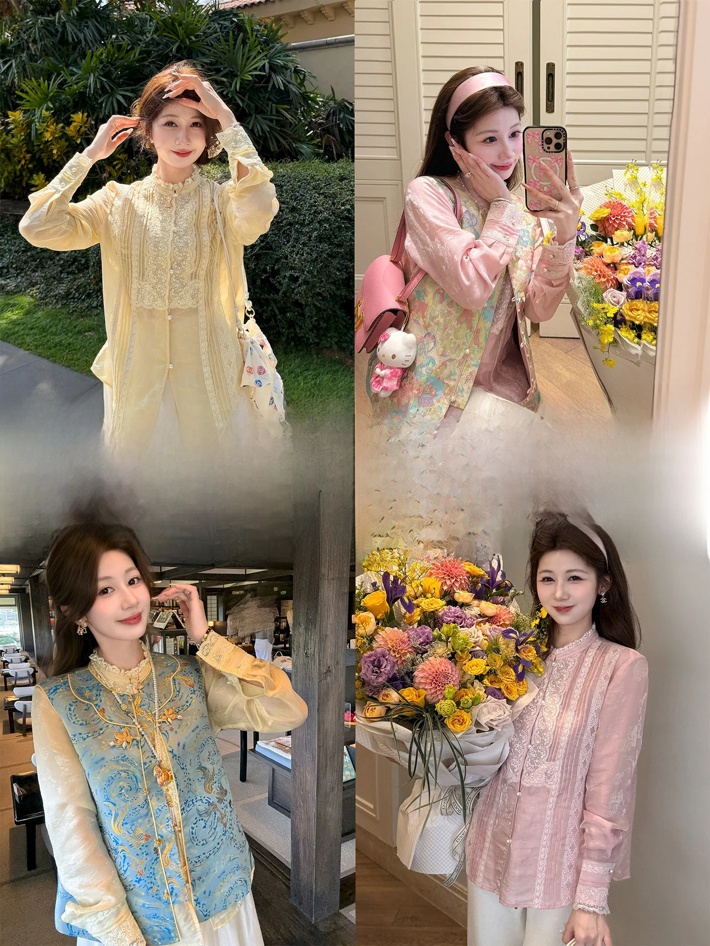 

Ele Chinese Sle Women's irt Floral Embroidery Heavy Work Lace Pearl Glowing Spring New Faion Loose Fit Breathable
