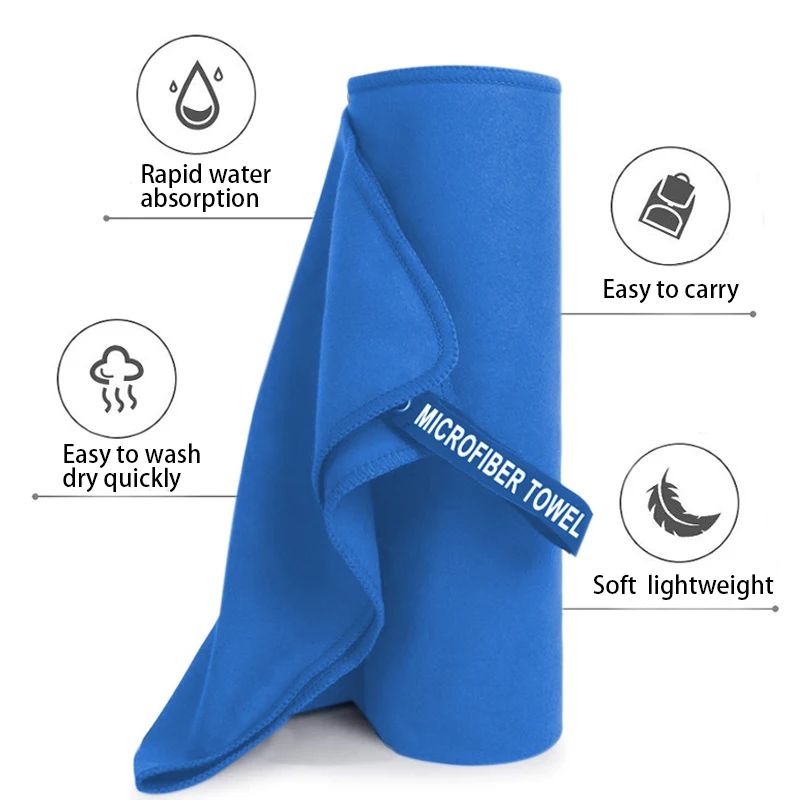 ผ้าขนหนูไมโครไฟเบอร์แบบพกพาผ้าขนหนูชายหาดกลางแจ้งผ้าเช็ดเหงื่อนุ่มมากและดูดซับได้แห้งเร็วผ้าเช็ดตัวว่ายน้ำโยคะ