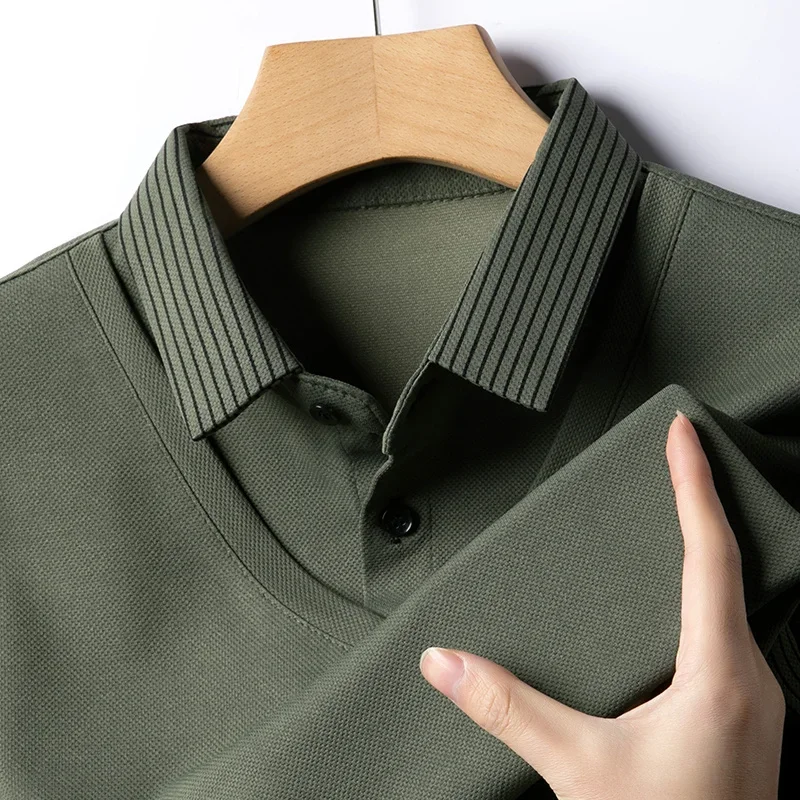 2026 New Men's Casual and Fashionable Long Sleeved Solid Color Fake Two-piece Polo Shirt Business All Season Versatile Top