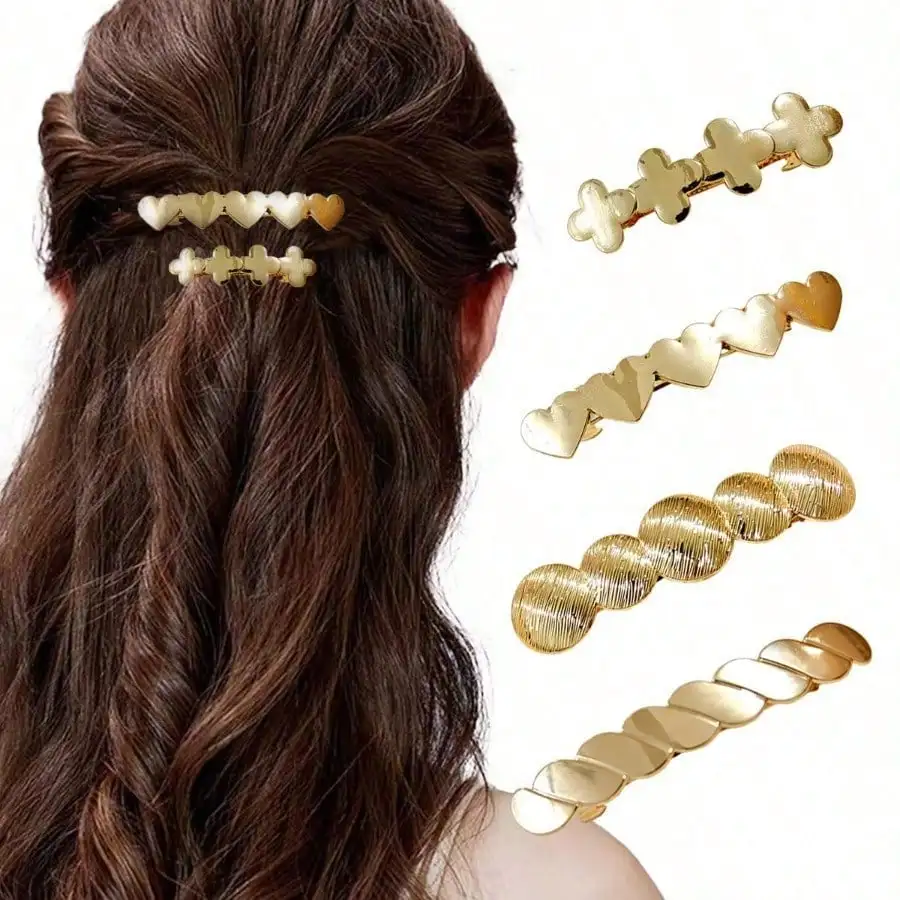

Geometric Zinc Alloy Spring Hair Clips, European Style Back Head Ponytail Hair Accessories, Fashion Versatile Hairpins For Bun Hairstyle Styling