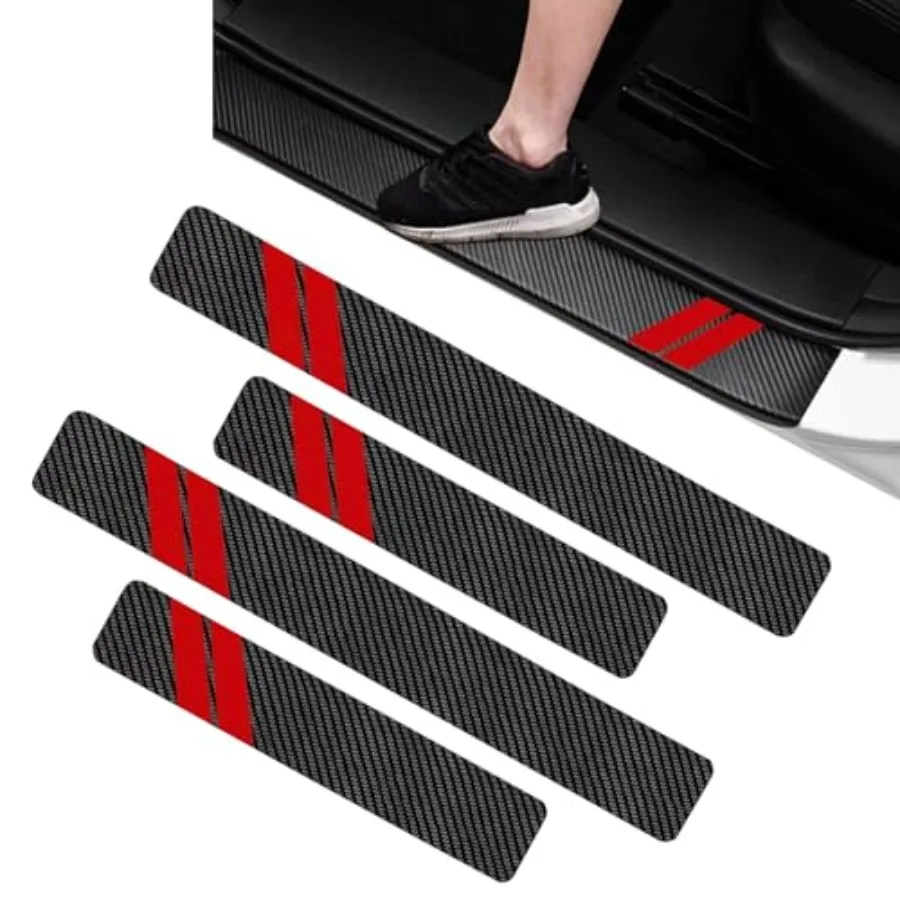 

4 PCS Car Door Sill Guard Strip, Trunk PU Leather Scratch Resistant Paint Protection Sticker, Carbon Fiber Sports Stripe Waterp