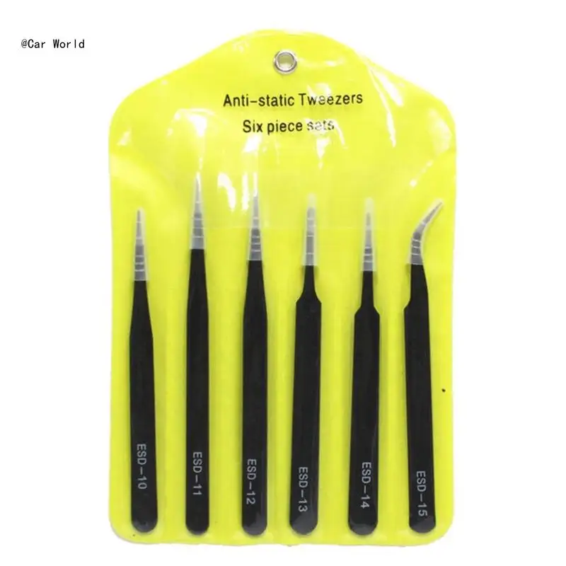 Steel Black Tweezers with Not Slip Grips Corrosion Resistant Tweezers Versatile for Safe & Precise Electronic Repairs 6XDB