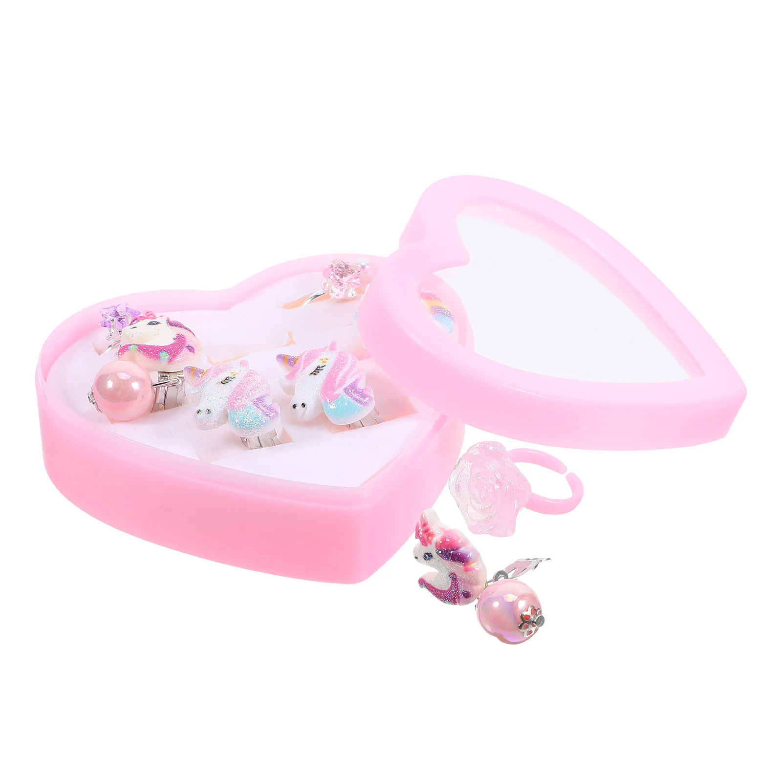 1 صندوق كارتون يونيكورن كليب للفتيات جميل لا مثقوب الأذن مجوهرات الاطفال احتفالي حفلة اللعب مجموعة شكل قلب صندوق خفيف الوزن
