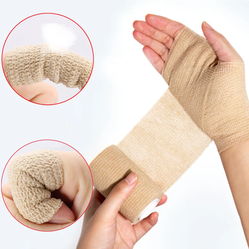 1Roll Gauze Medical Bandage Self-adhesive Breathable Elastic Bandages for Sports Fixing Finger Wrist Leg 2.5/5/7.5cm*4.5m