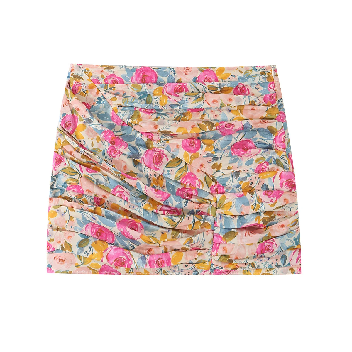 

WOMAN 2026 Summer New Fashion Fold Flower Print Mini Skirt Vintage High Waist Side Zipper All-match Casual Female Skirts Mujer