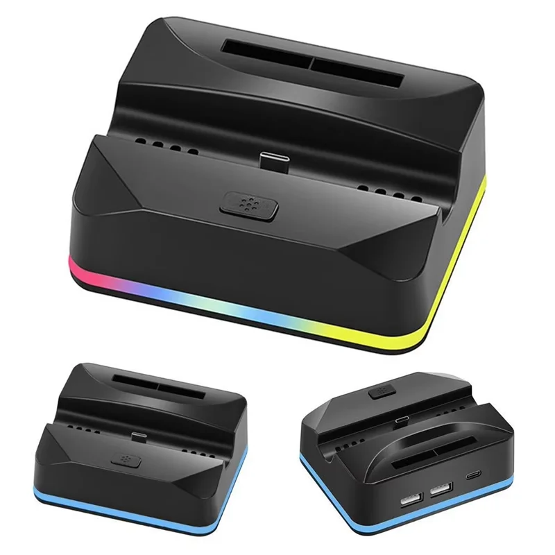 

ABZZ-For Switch 2 RGB Light Charging Dock Portable Game Console Stand Fast Charging Station With Cooling Fan