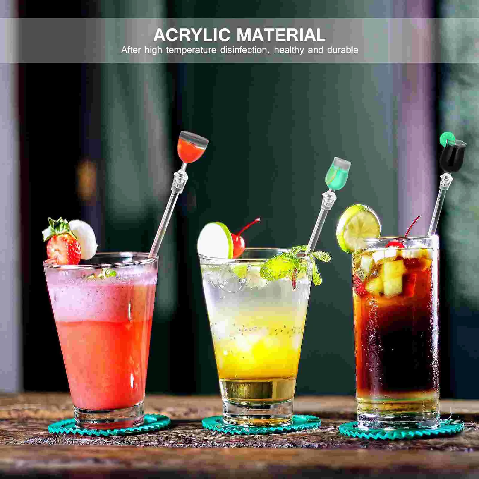 10pcs Mixed Drink Stirrers Muddler Cocktails Set Plastic Shaker Whiskey Mixing Glass Acrylic Sticks Swizzle Stirring Rods For