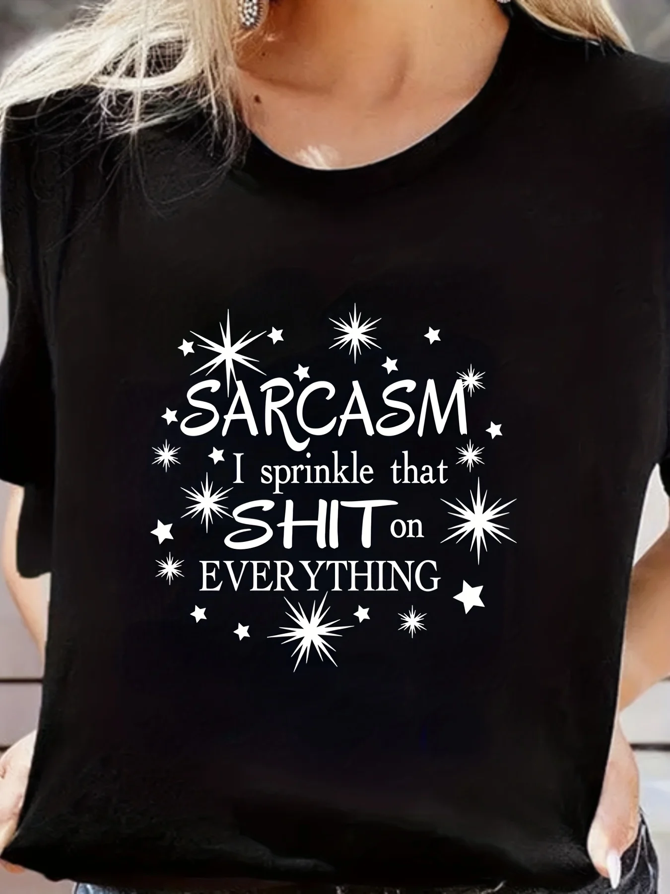 

"Sarcasm I Sprinkle"" Women's Short Sleeve T-shirt - Solid Loose Fit and Comfortable Crew Neck Tee"