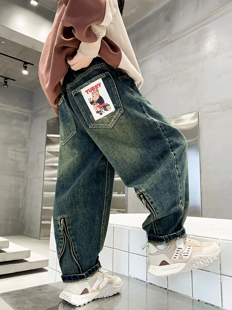 

Джинсы для больших мальчиков, детская одежда, повседневная мода, крутые детские брюки, брюки для мальчиков, мешковатые брюки для мальчиков, весенне-осенние джинсы для подростков