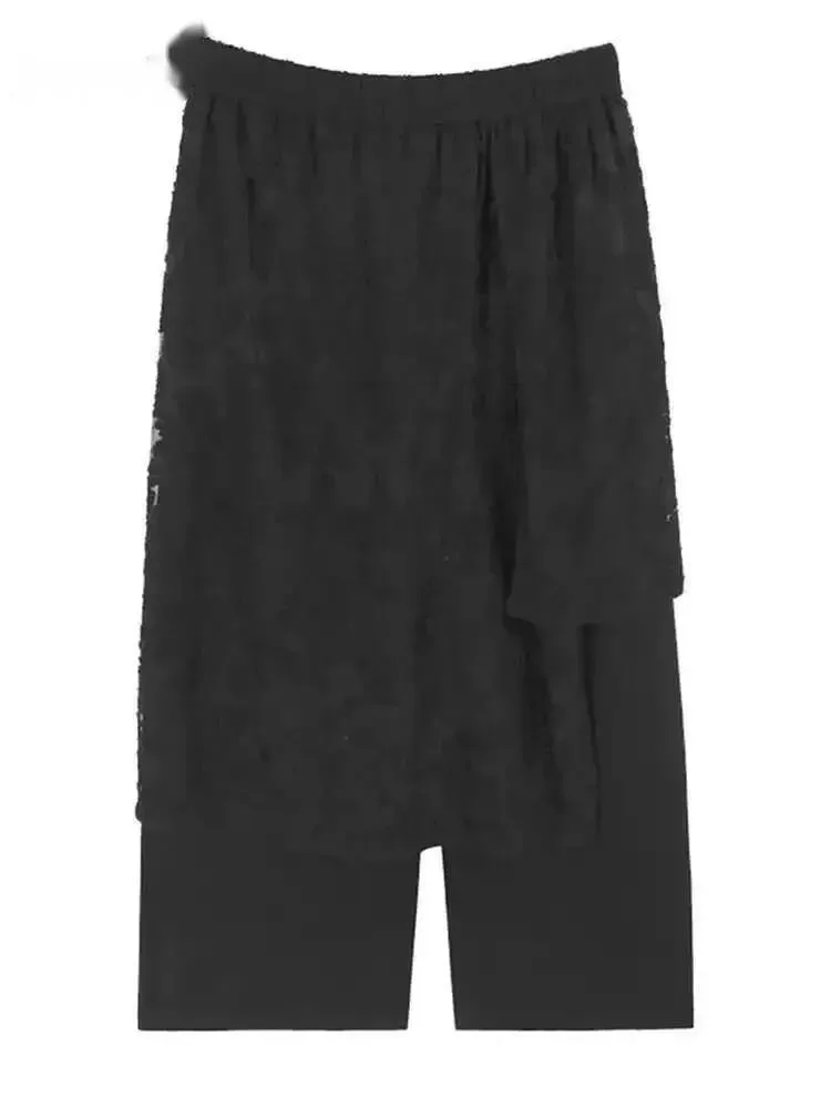 

Черные кружевные ложные брюки с высокой эластичной резинкой на талии, новые брюки, женские модные брюки, весна-осень