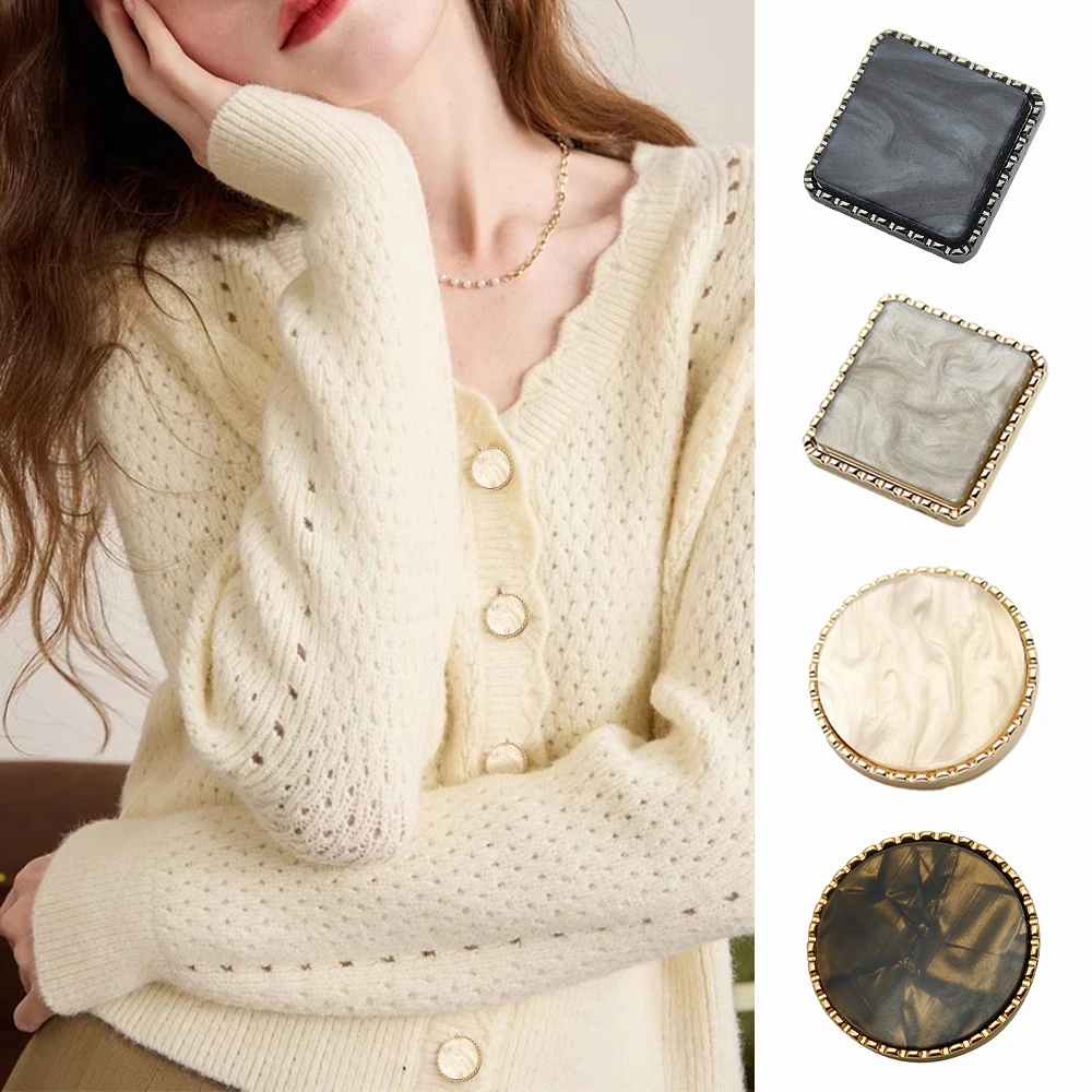

10 Pcs Elegant Faux Shell Design Resin Metal Square Buttons, Decorative Buttons for Blazers, Jackets and Coats, Various Styles