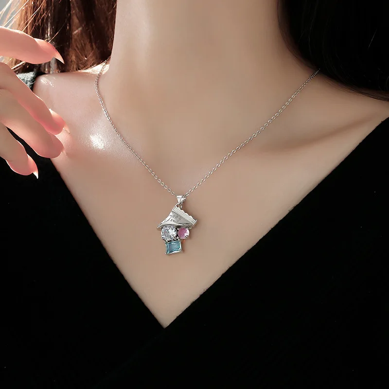 Sweet Crystal Candy Package Pendant Necklace for Women Simple Design Geometric Clavicle Chain Party Jewelry Accessories Gifts