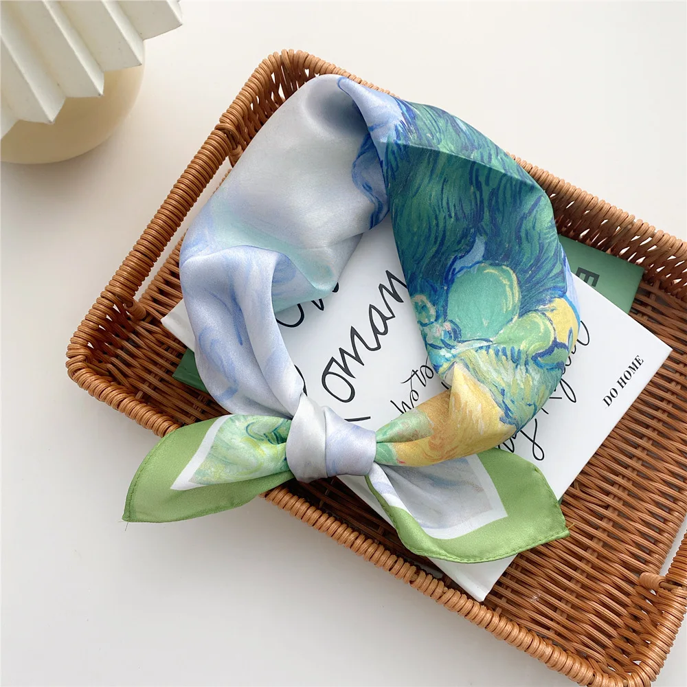 2023 New Silk Satin Scarves For Women Fashion Printed Small Square Scarf Handkerchief Luxury Headscarf Hijabs For Women