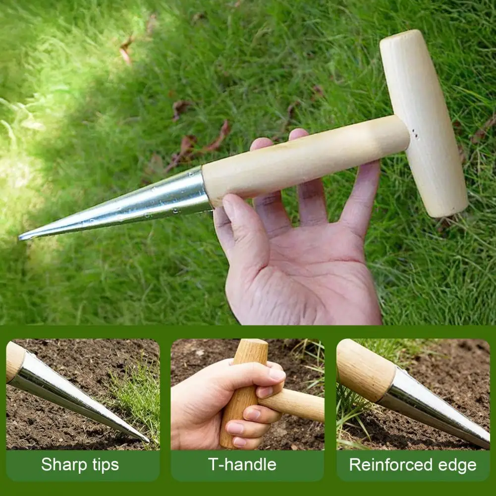 Garden Seeds Planting Tool Plant Hole Digger Seeds Bulbs Planting Tool Handheld Digger Wooden T-Handle for Tulip Daffodil Saffro