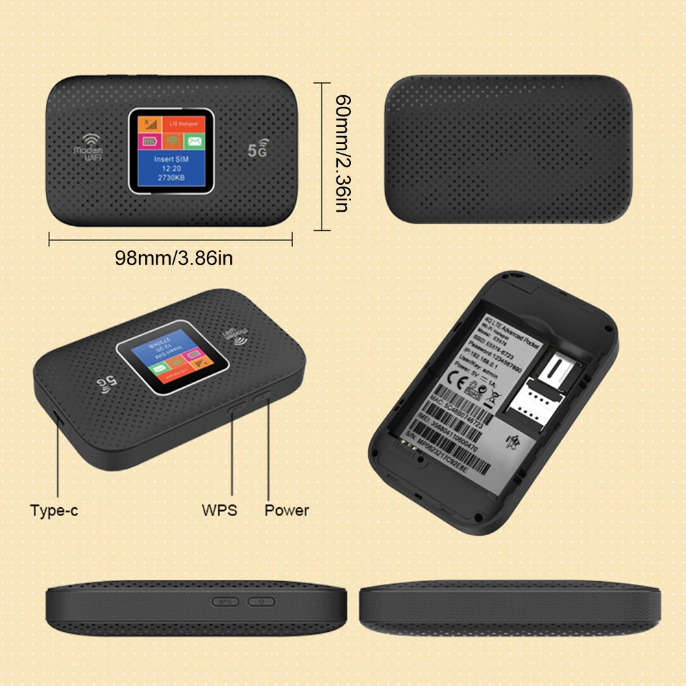 4G Mobile WiFi Router 150Mbps LTE Wireless Internet Router Type-C with SIM Card Slot Mini Outdoor Hotspot 3000mAh for Car Travel