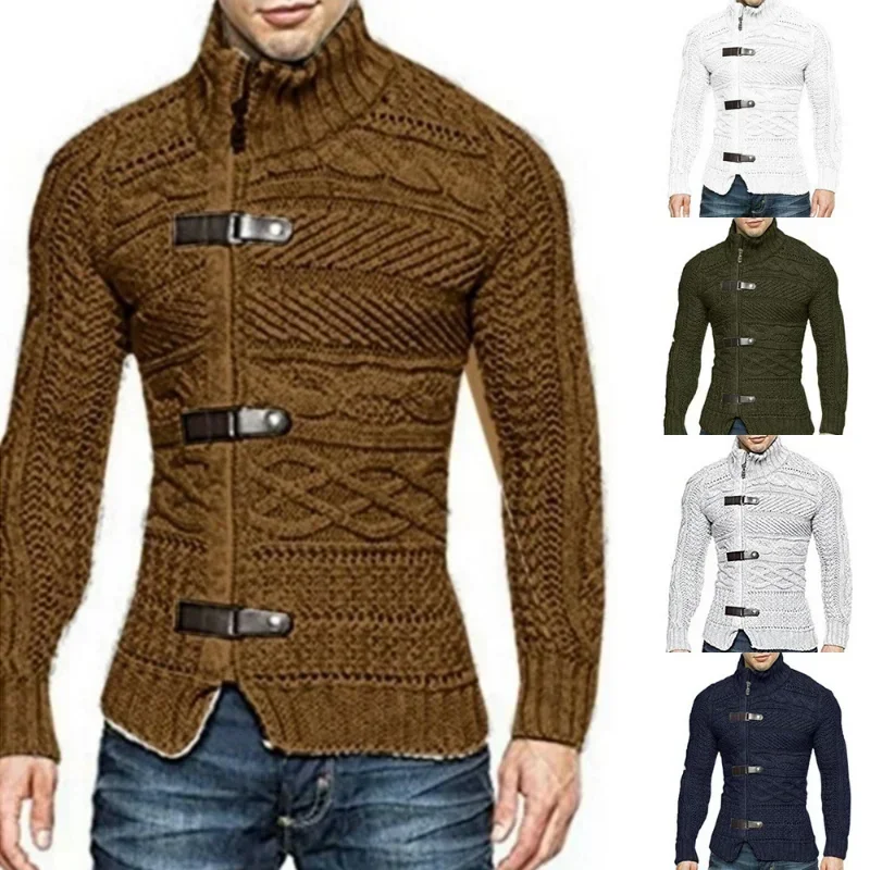 Autumn/Winter Knitted Jacket High Collar Button Plus Size Men's Sweater