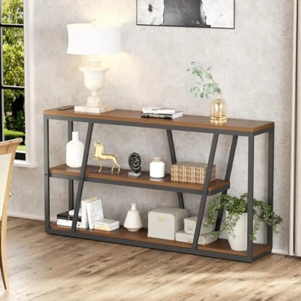 Console Table for Entryway, 3 Tier TV Cabinet with Storage Shelves, Long Sofa Table for Entry Way, Hallway, Couch, Living Room