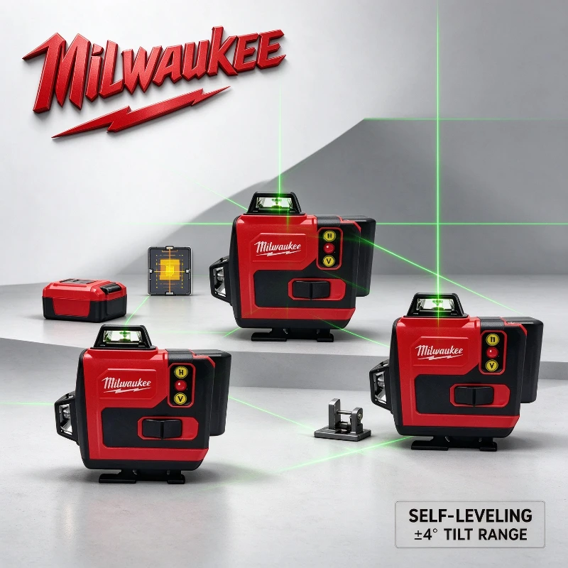 Milwaukee High Precision 8D16X 16 Lines 4D Laser Level Green 360° Self-Leveling, Remote Control, ±0.2mm/m for construction sites