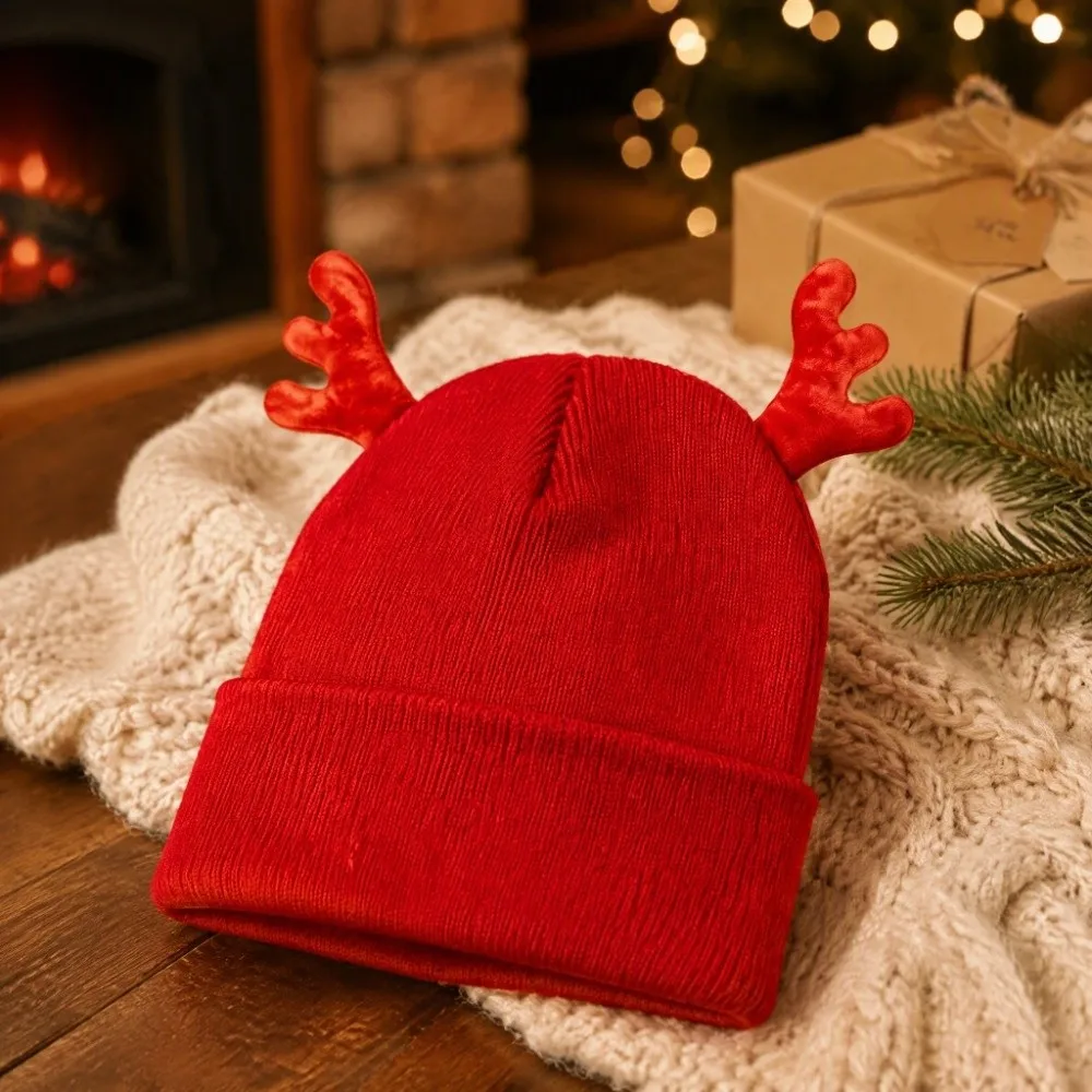 Party Weiche Rentiergeweih-Mütze Niedliche Vielseitige Strickmütze Warme Praktische Hirschgeweih-Mütze Weihnachten – Detail 11