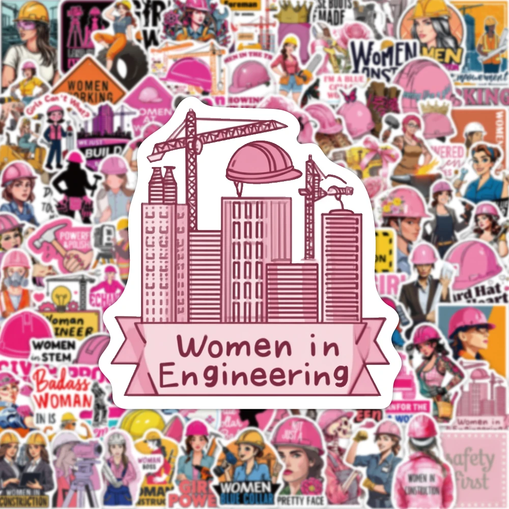 100PCS Pink Safety Helmet Stickers Cool and Handsome Female Construction Worker Engineer Art and Creativity Female Power Decor