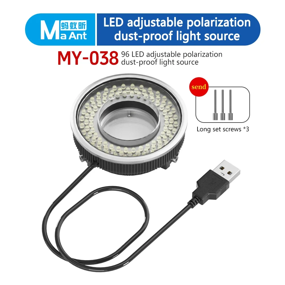 MaAnt MY038 Microscope Polarized 96 LED Ring Light Anti Glare Microscope Lamp Illuminator For Soldering Repair Industrial Camera