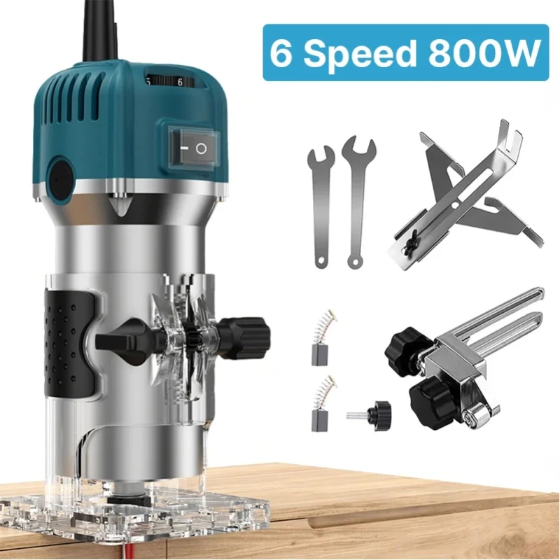 800W Hochleistungs-Elektrofräse mit 6,35-mm-Futter, Holzfräs-, Trimm-, Gravur- und Schlitzmaschine, tragbares Holzbearbeitungsfräswerkzeug, ausgestattet mit Premium-Fräsern für Heimdekoration,
