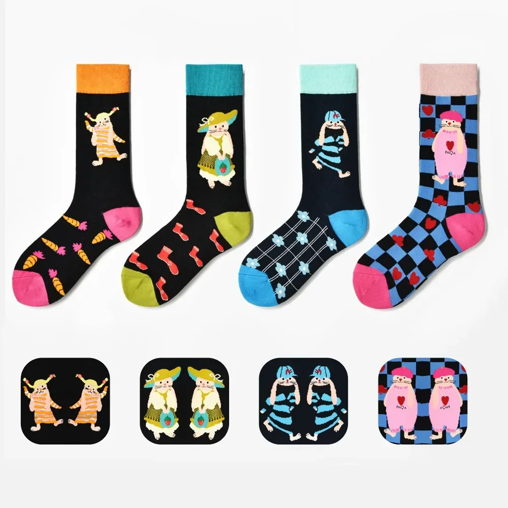 

1 pair 2024 Korean fashion sweet woman socks cute love square funny socks street hip hop skateboarding happy socks Y2K kawaii