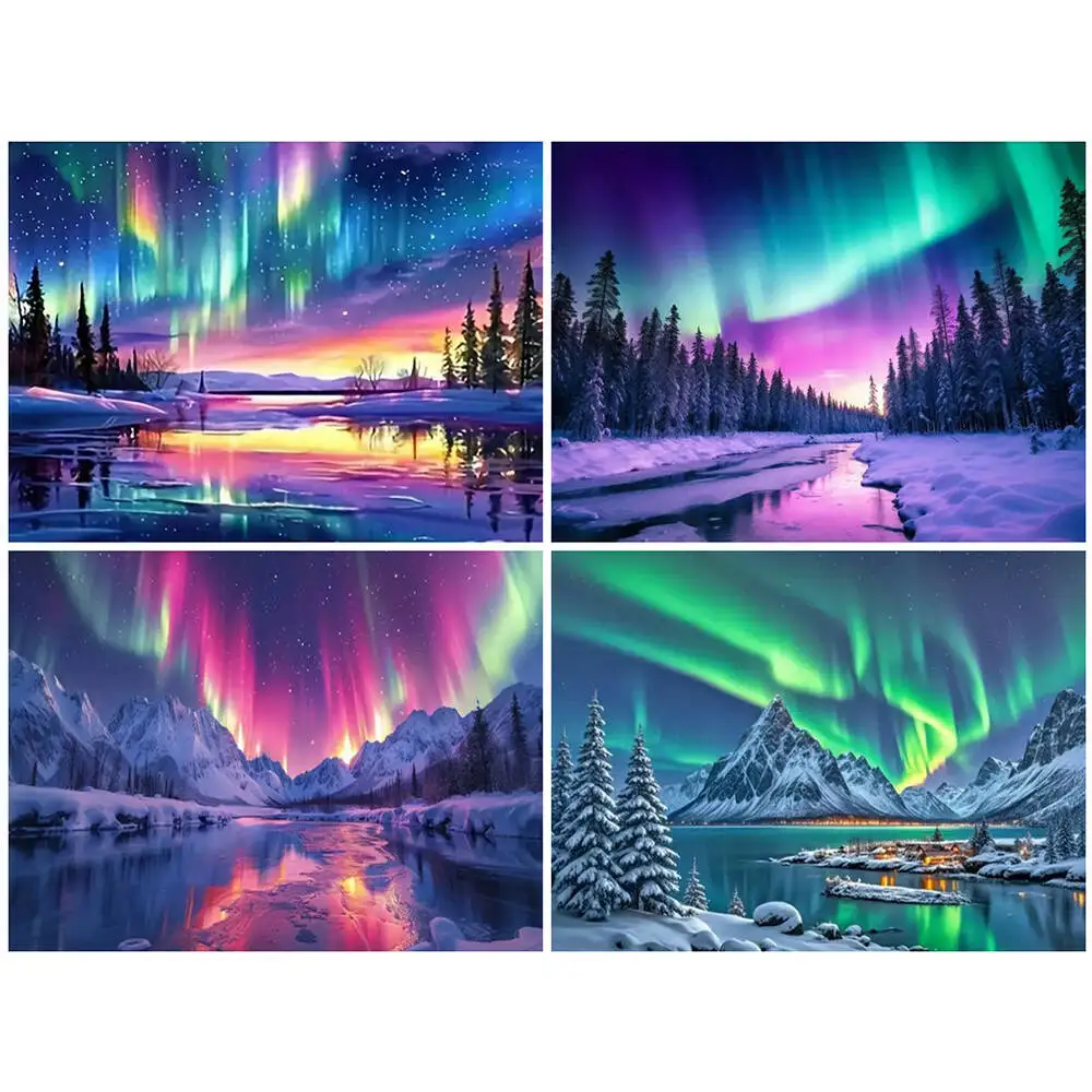 EverShine DIY Diamond Embroidery Aurora Full Drill Mosaic Mountain Lake Diamond Art Painting Kit Scenery Christmas Decorations