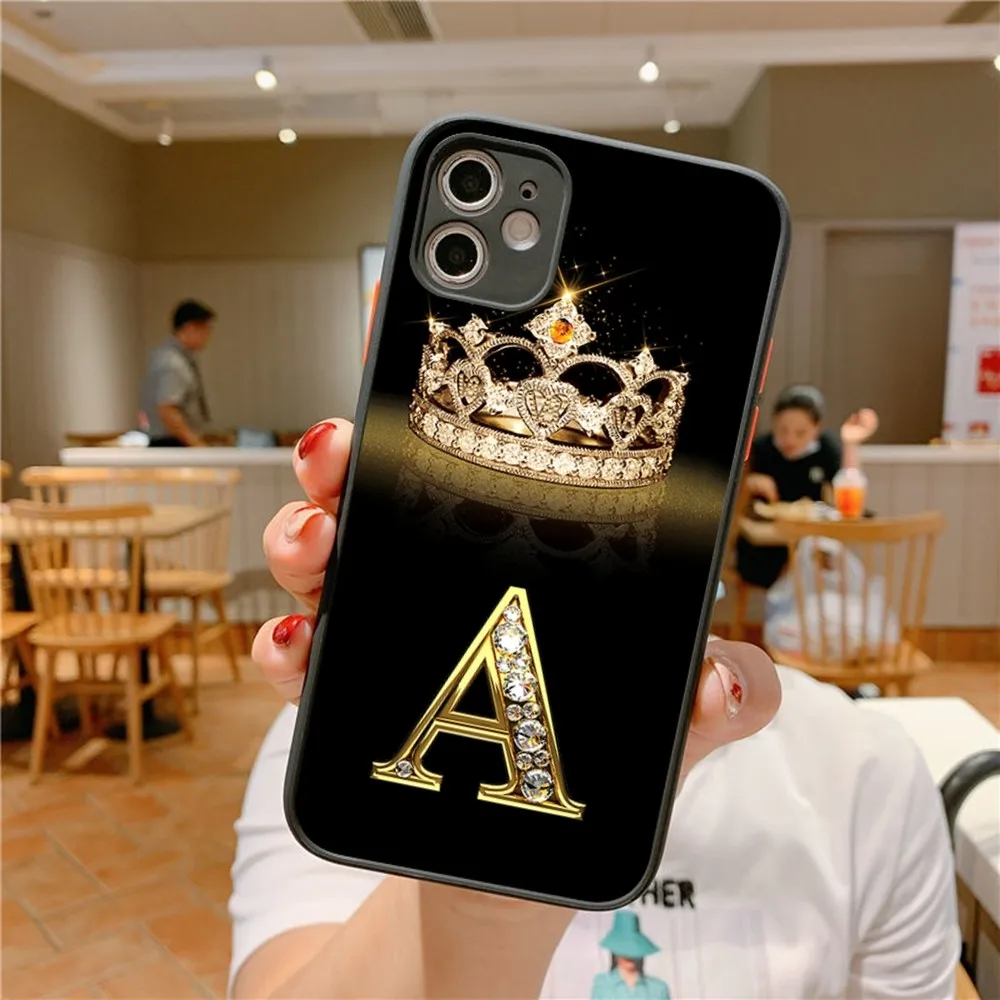 Black Diamond Crown Letter  For iPhone 14 X XR XS 7 8 Plus 11 12 13 pro MAX 13mini Matte Shockproof Case