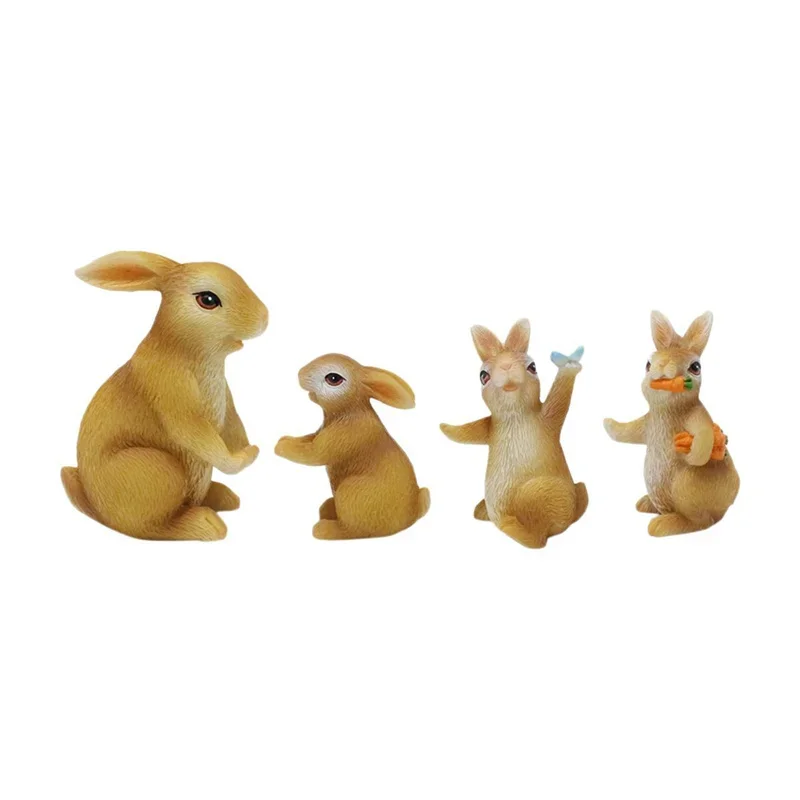 4pcs Bunny Hug Carrots Figurines Easter Rabbit Butterfly Statues Animal Sculpture Ornament Home Office Table Garden Decor
