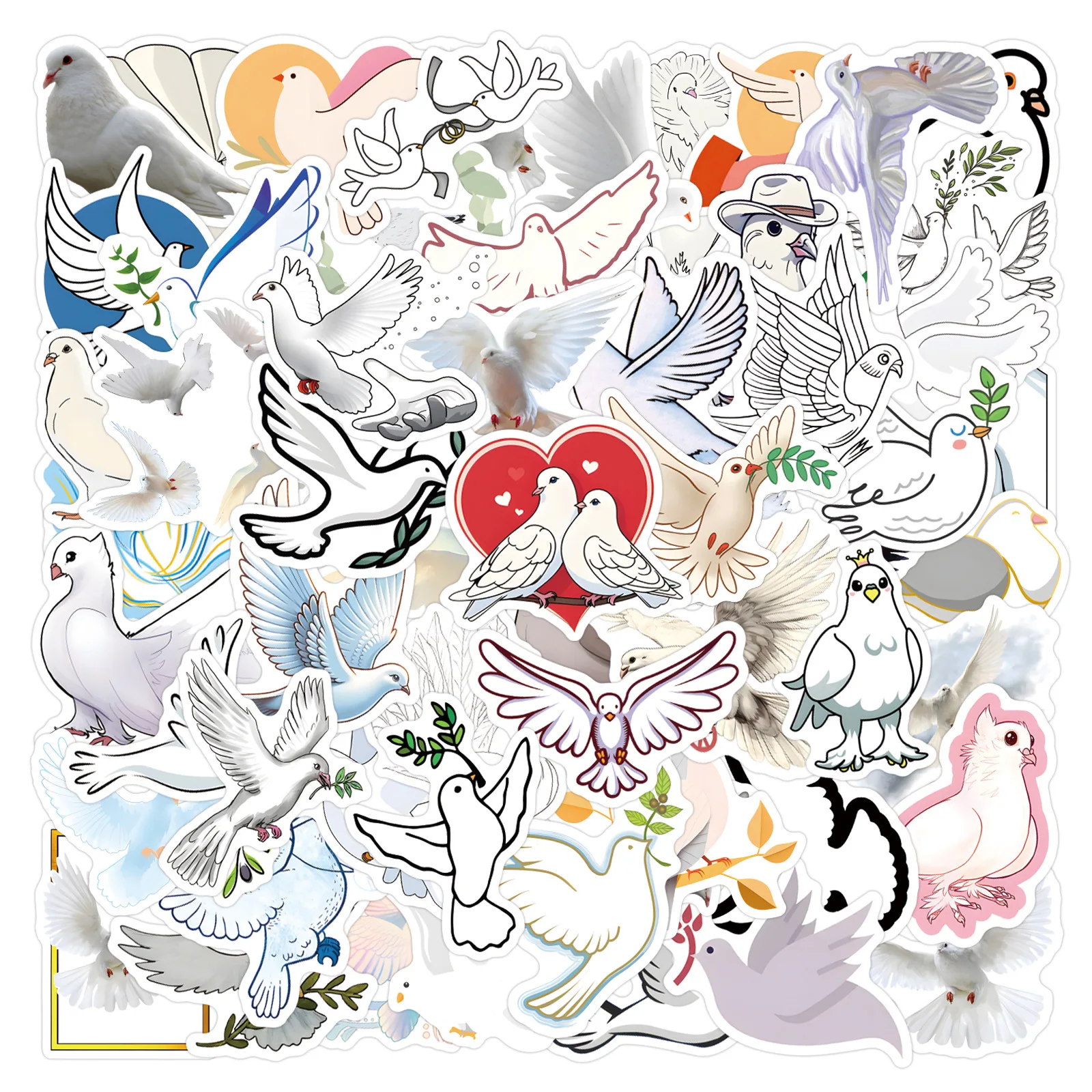 

10/55PCS Dove Columba Peace Messenger Doodle Cartoon Decorative Suitcase Laptop Refrigerator Waterproof Stickers Kids Toy