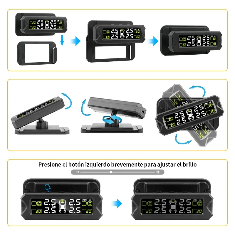 Vtopek Car TPMS Tire Pressure Alarm Monitoring System Tyre Sensor Solar Charge With Bracket 360 Adjustable IP68 Waterproof 6bar