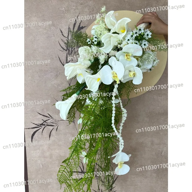 Garden photo waterfall bouquet simulation flower white Phalaenopsis wedding decoration bride wedding bouquet