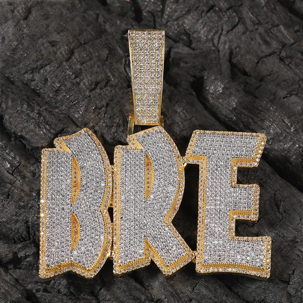 Hip Hop Custom A-Z Letters 0-9 Numbers Pendant Micro Pave Zircon Double Layer Personalized Name Necklace Men Customized Jewelry