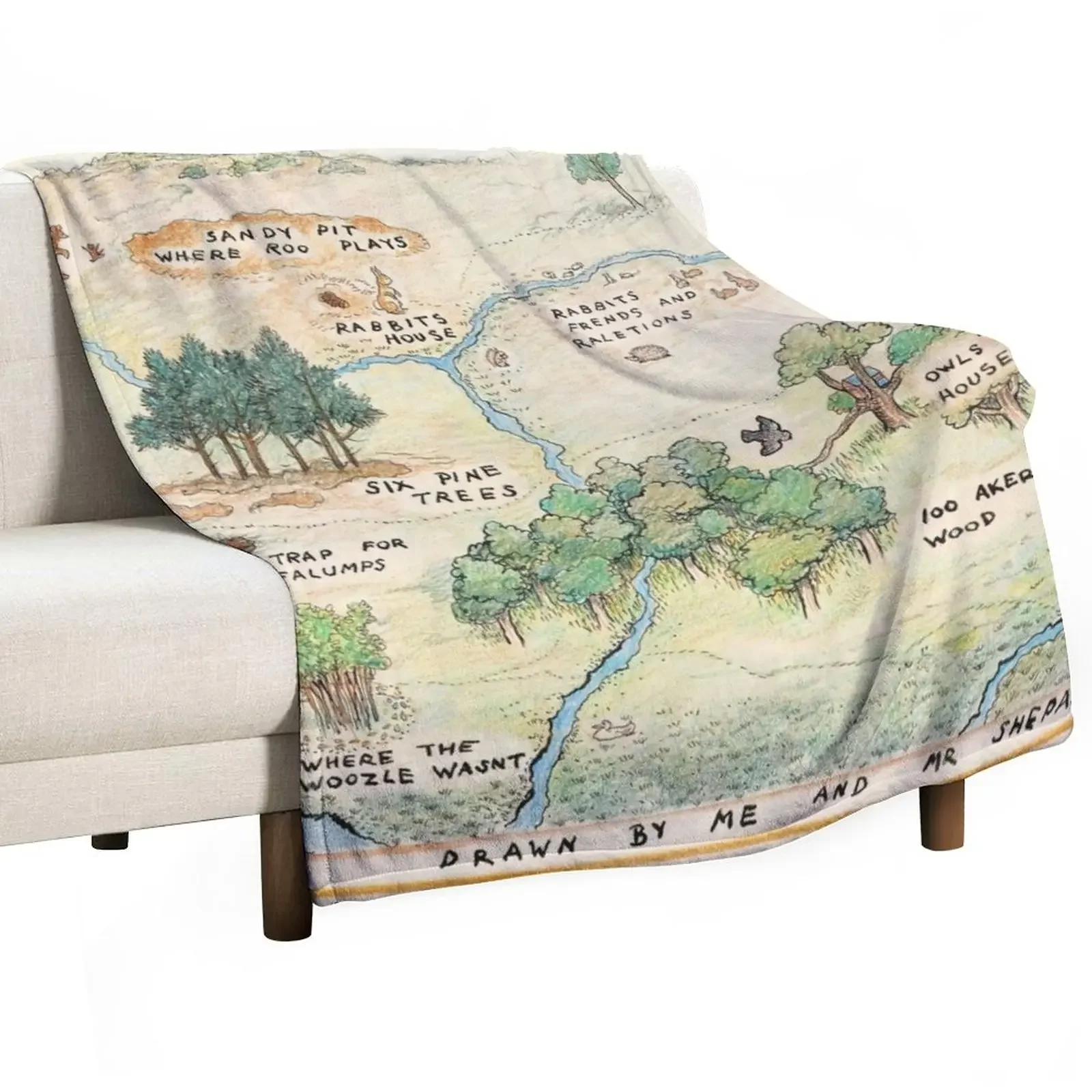 100 Acre Wood Map by E.H. Shepard Throw Blanket Thin Blankets Winter bed blankets Shaggy Blanket