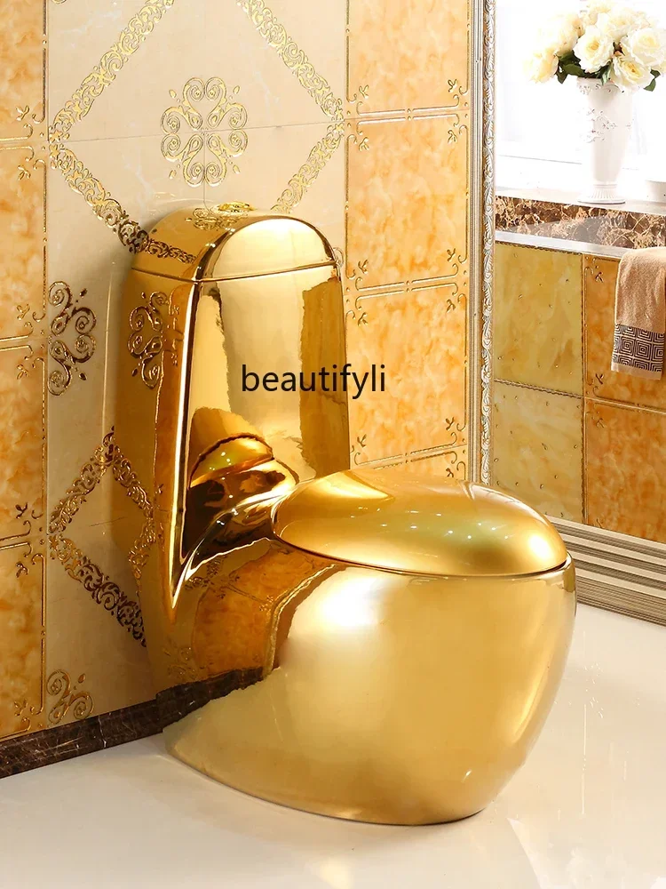 

European-Style Gold Toilet Luxury Siphon Water-Saving Color Toilet Mute Creative Pumping Wall Drainage Toilet