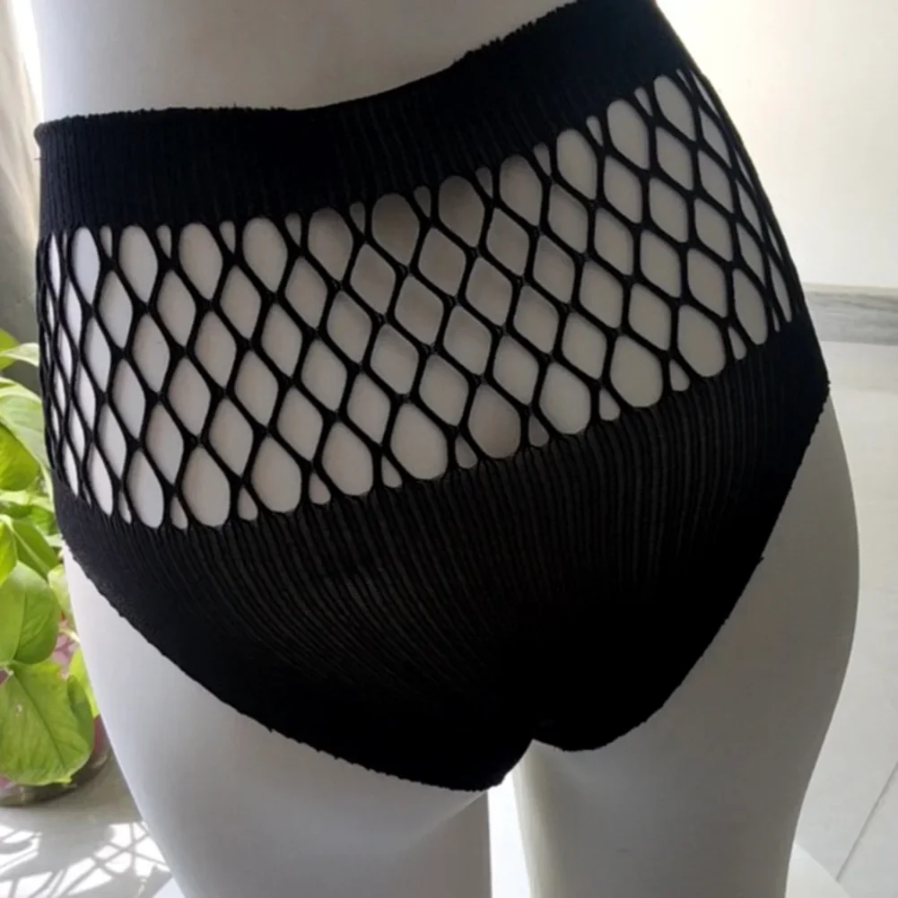 

Women Knit Mesh Thong Briefs Hollow Out See Through G String Underpants High Waist Elastic Underpants Breathable Lingerie