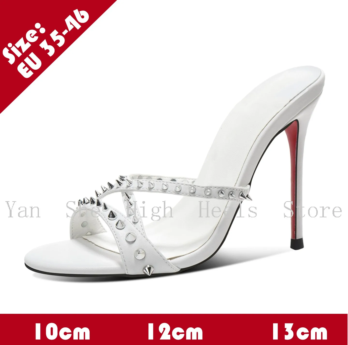 

26 моделей белых босоножек-стилето с заклепками, элегантные босоножки на тонком каблуке с красной подошвой