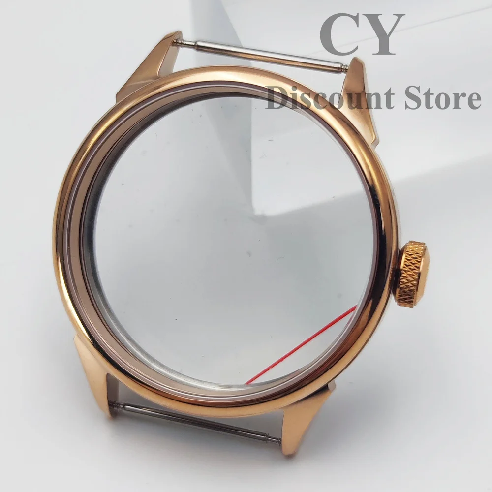 ETA6497 Watch Case 42mm Rose Gold Stainless Steel Watch Case fit ETA6497 6498 Seagull  ST3600 ST3620 ST36 Movement