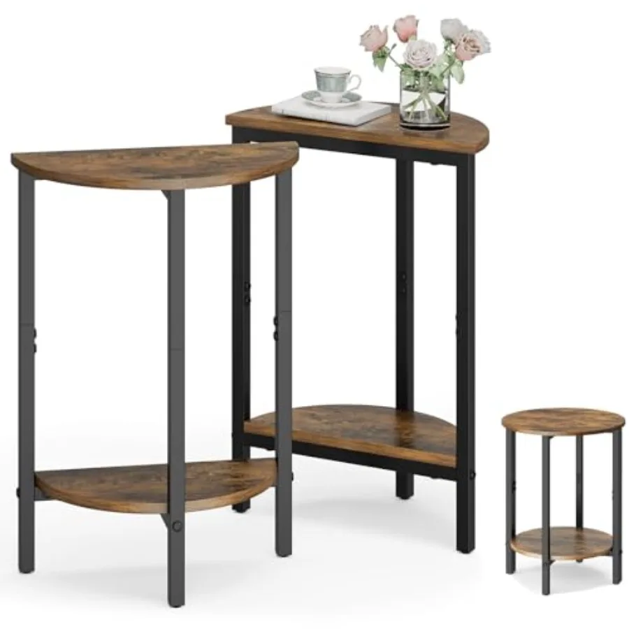 

Side Table Small Round End Table Set of 2 Half Round Side Table for Living Room 2 Tier Small Couch Side Tables Round Coffee Tab
