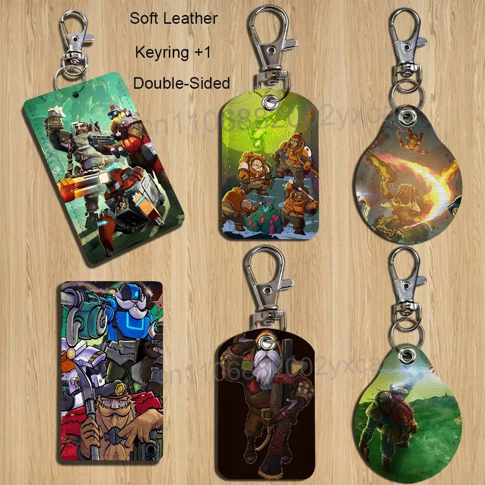 Hoxxes IV Deep Rock Galactic Rectangle ID Card Case Keychain Access Card Bag Key Tag Ring Leather Card Holder Key Ring Access