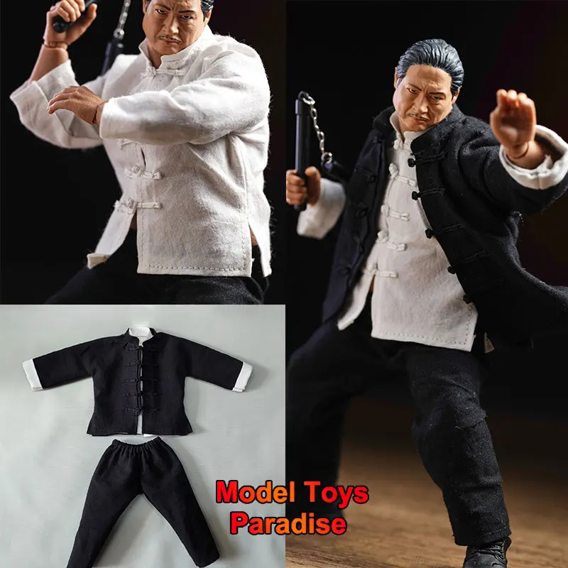 

1/12 Scale Men Soldier Black Practice Uniform White Shirt Chinese Kung Fu Clothes Set Fit 6inch Action Figure Body