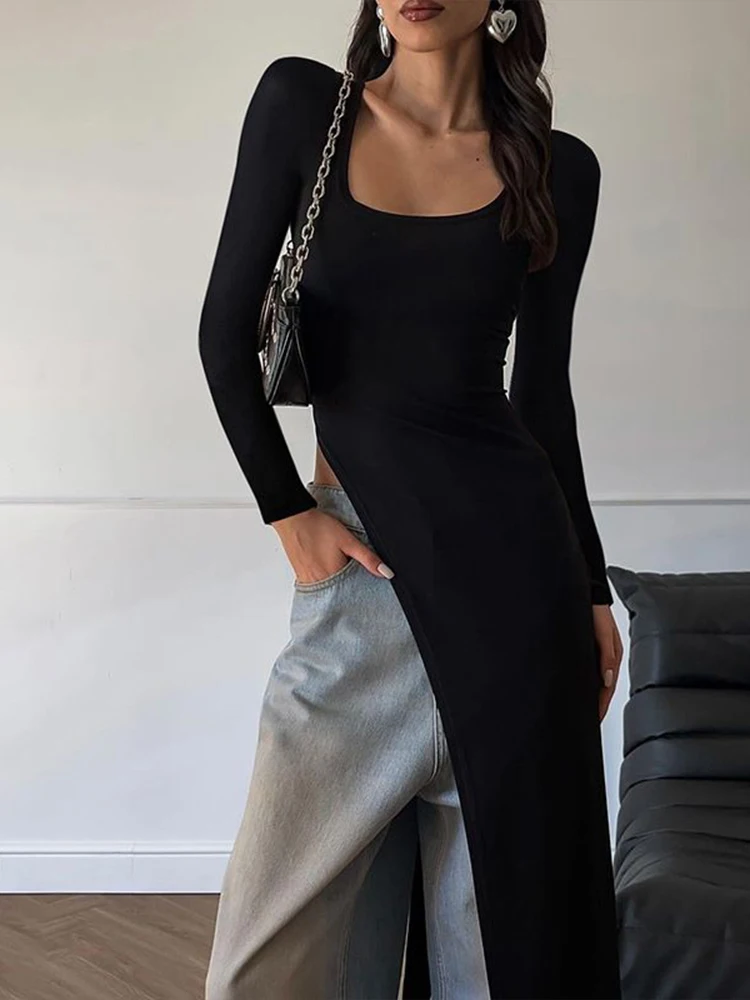 Nibber Classic Women Long Top Irregular Autumn Trend Simple Temperament Trend Solid Street Casual Special Stretchy Chic Fit Tees — zdjęcie 6